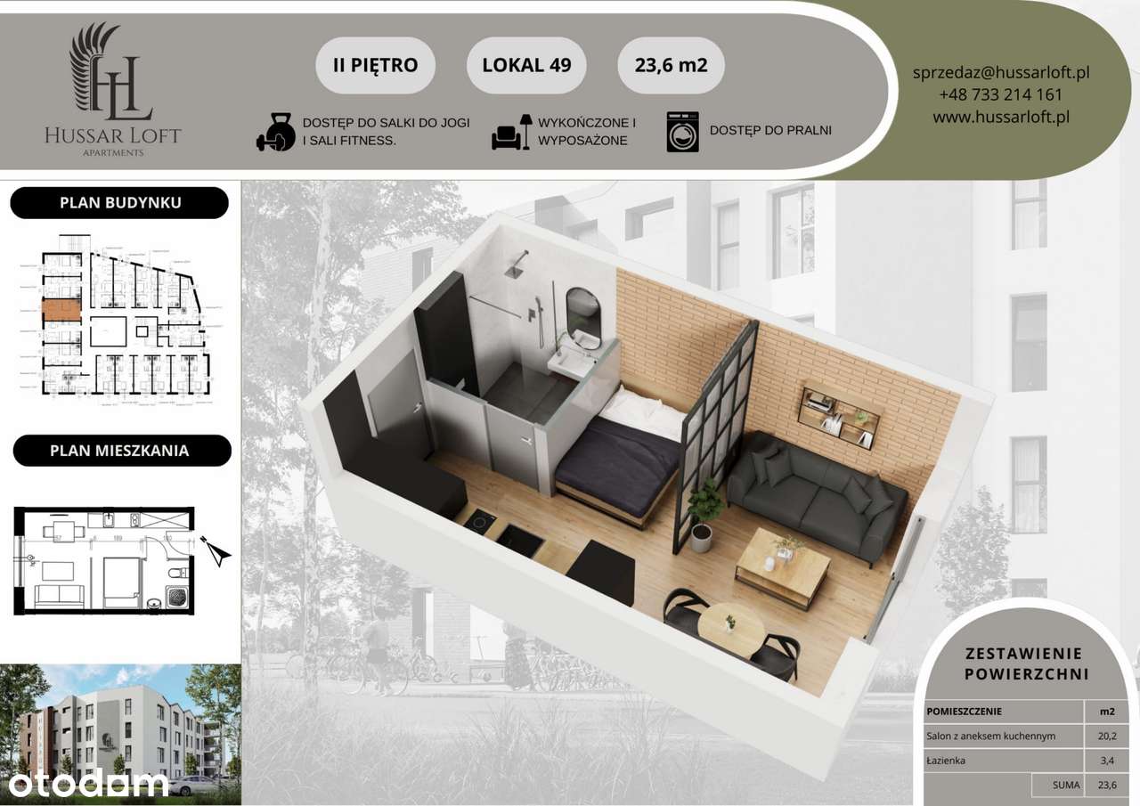 1-pokojowe mieszkanie 23m2 Bez Pośredników - Pełny obrazek: 2/5