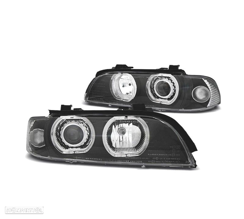 FARÓIS ANGEL EYES LED PARA BMW E39 95-00 FUNDO PRETO - 1