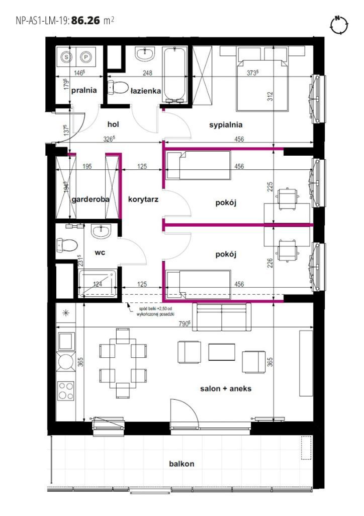Słoneczne mieszkanie 4 pokojowe, 86,26m2 AS1-19