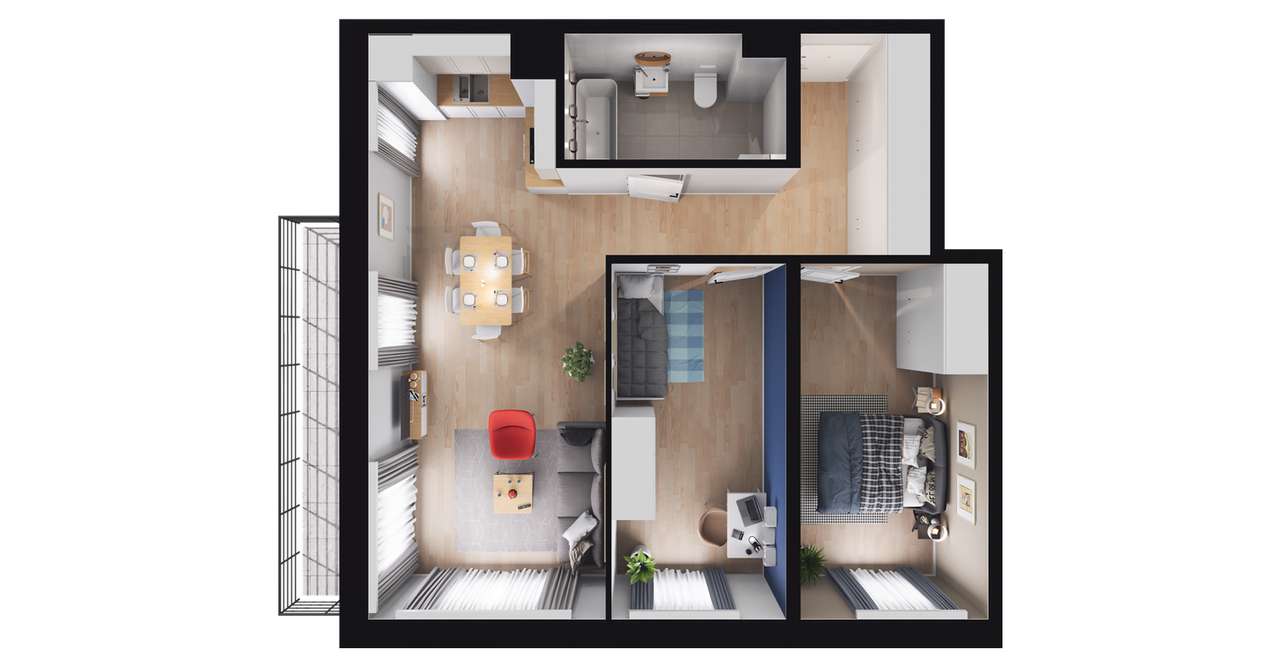 3-pokojowe mieszkanie 63m2 + balkon - Pełny obrazek: 3/8