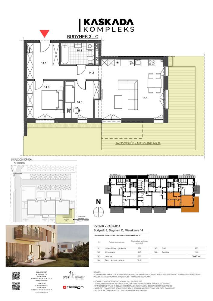 Kaskada Kompleks mieszkanie m4 - 74,37 m² - z dużym ogródkiem 190 m²-12