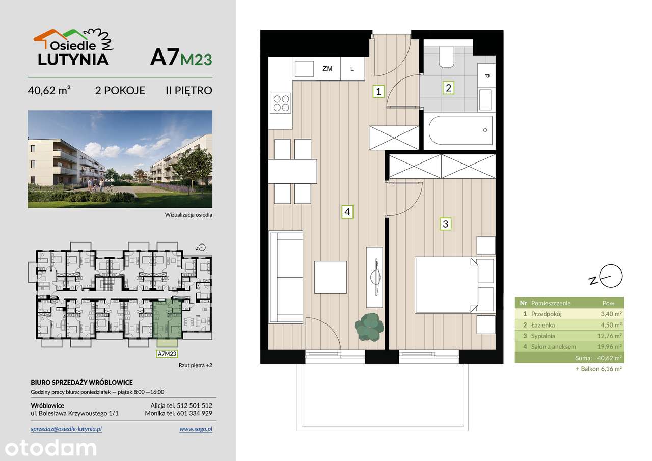 Twoje własne M2 od zera: 40,62 m² z genialnym balkonem 6,16 m²! (lokal A7M23)