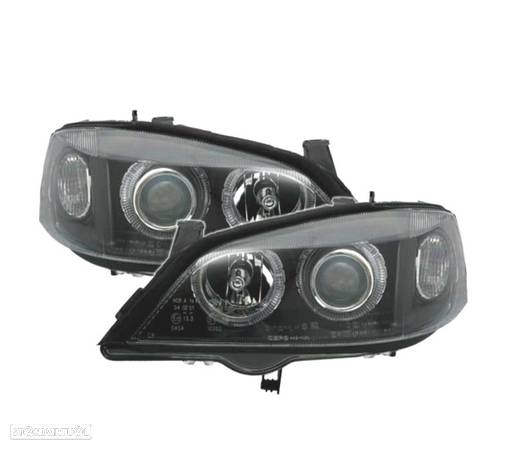 FARÓIS FRONTAIS ANGEL EYES PARA OPEL ASTRA G FUNDO PRETO H7-H7 - 1