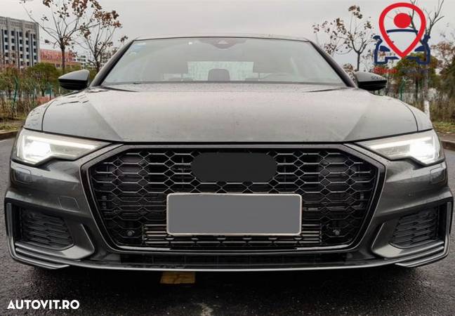 Grila Bara Fata RS6 Design Negru Lucios Tuning Audi A6 C8 2018 2019 2 - 5