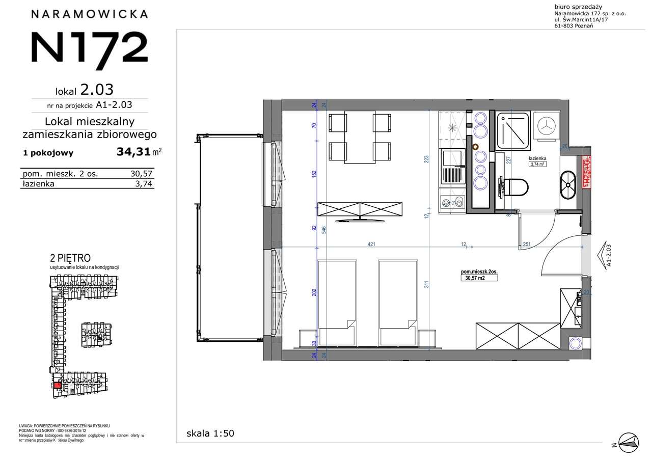 1-pokojowe mieszkanie 34m2 + balkon Bezpośrednio - Pełny obrazek: 2/9