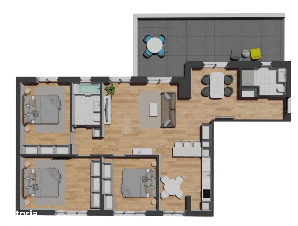 Apartament de 4 camere semifinisat, 111,49 mp, terasa 37,06 mp, zona V