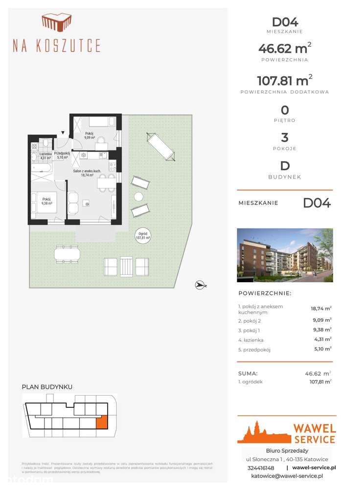 3-pokojowe mieszkanie 46m2 + ogródek - Pełny obrazek: 2/8