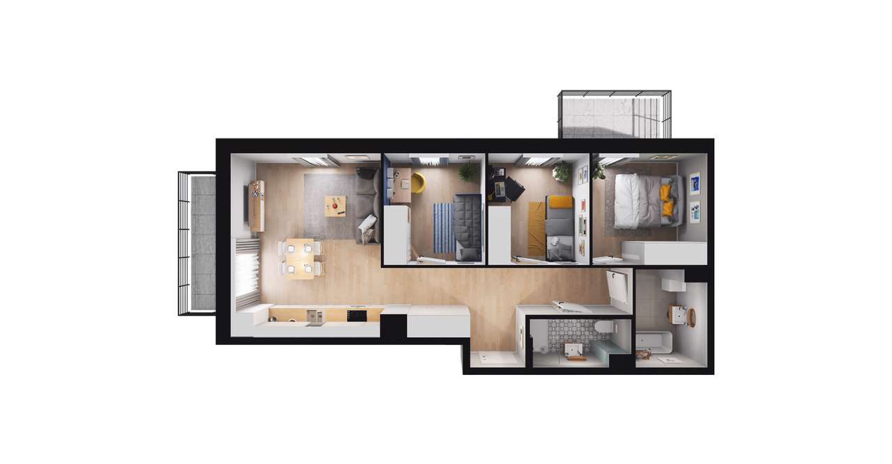 4-pokojowe mieszkanie 66m2 + 2 balkony - Pełny obrazek: 2/8