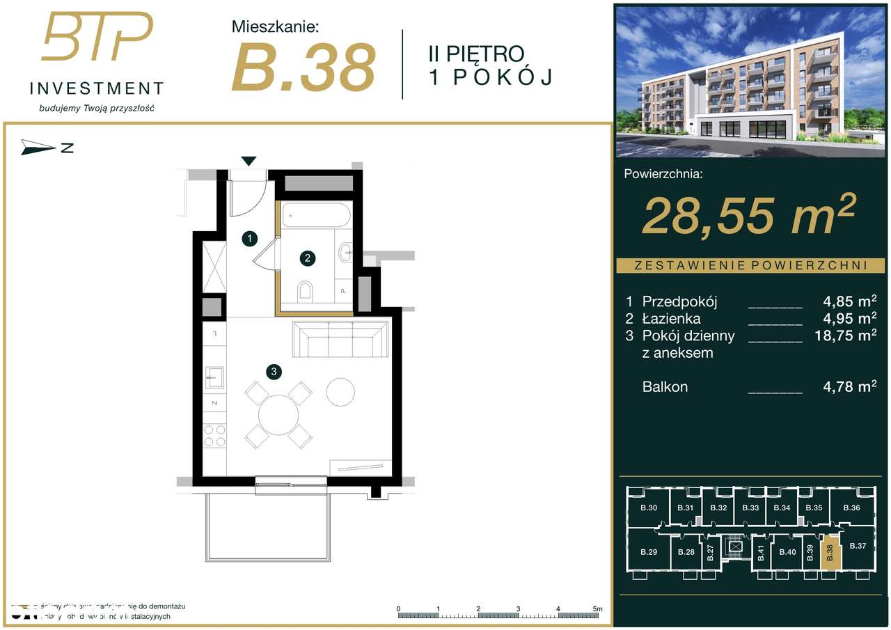 Mieszkanie na sprzedaż, 1 pokój, 29 m², Płońsk