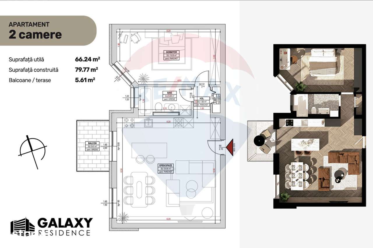 COMISION 0%| DE VANZARE| 2 CAMERE| TRACTORU| BLOC NOU|GALAXY RESIDENCE - Imagine principală: 2/13
