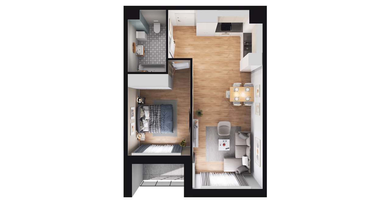 2-pokojowe mieszkanie 45m2 + loggia Bezpośrednio - Pełny obrazek: 2/8