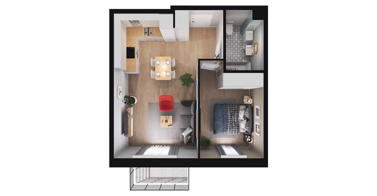 2-pokojowe mieszkanie 41m2 + balkon - Pełny obrazek: 2/8