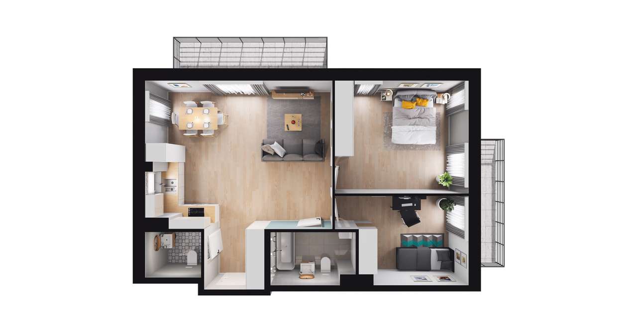 3-pokojowe mieszkanie 63m2 + 2 balkony - Pełny obrazek: 3/9