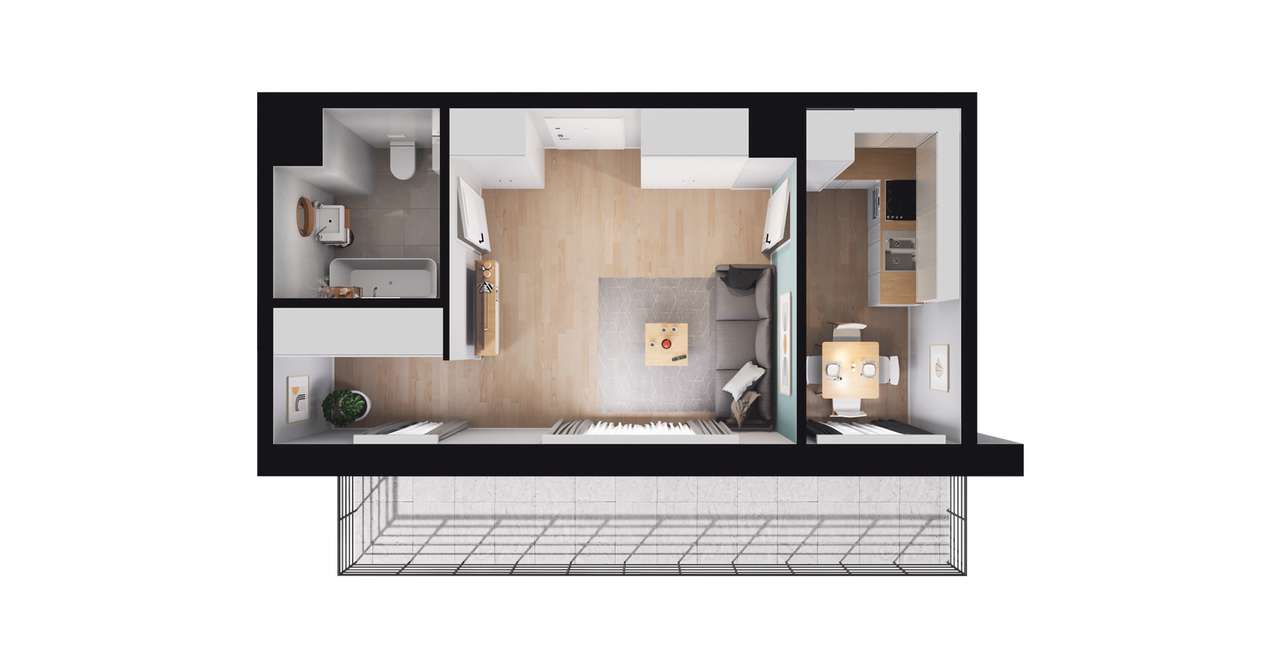 1-pokojowe mieszkanie 33m2 + taras Bez Prowizji - Pełny obrazek: 2/8