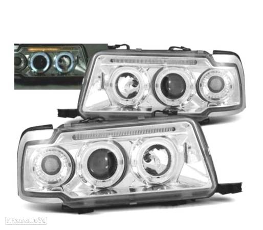 FARÓIS ANGEL EYES PARA AUDI 80 91-94 FUNDO CROMADO - 1