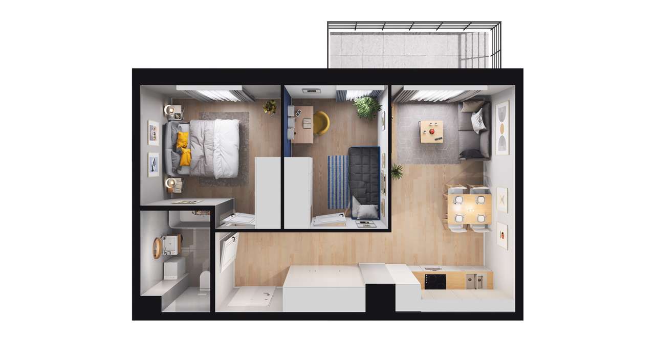 3-pokojowe mieszkanie 49m2 + balkon Bezpośrednio - Pełny obrazek: 2/8