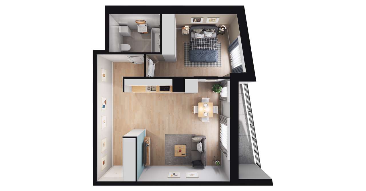 2-pokojowe mieszkanie 47m2 + loggia Bez Prowizji - Pełny obrazek: 2/8