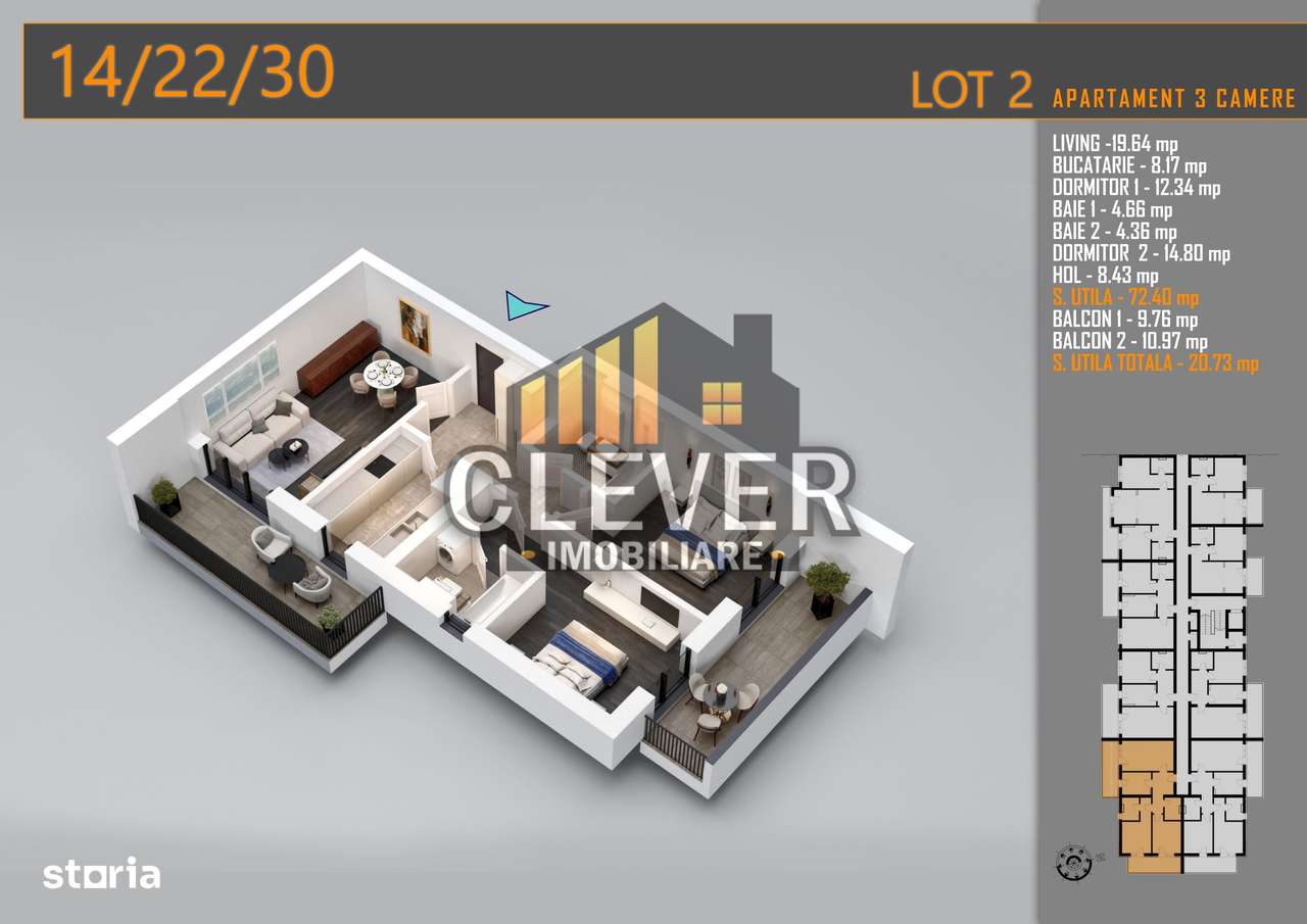 Apartament 3 Camere Decomandat, 2 Balcoane, Comision 0%, Pallady