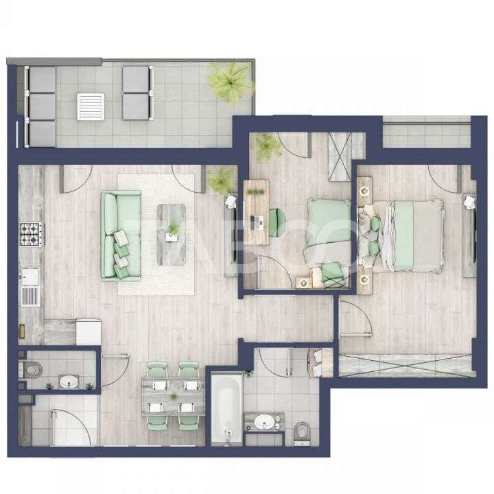 Apartament 63 mp utili 3 camere 2 bai gradina parter inalt Turnisor - Imagine principală: 2/13