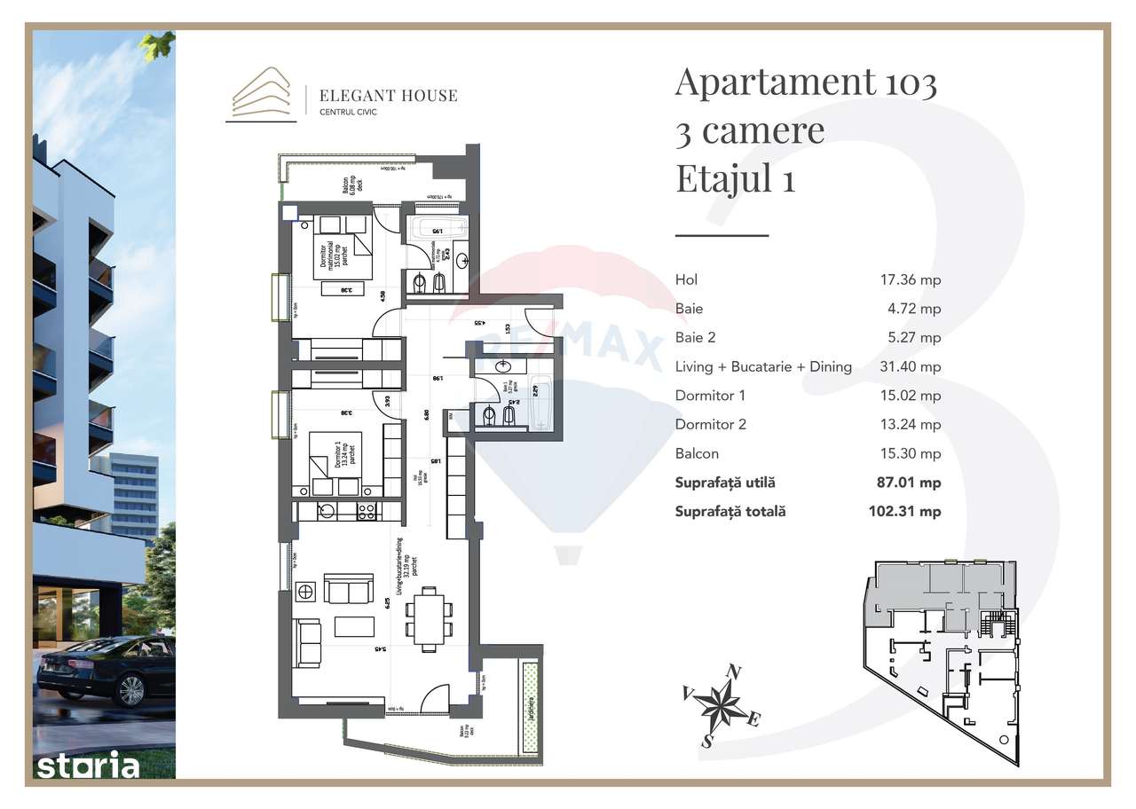 Apartament 3 Camere Premium cu 2 Balcoane – Elegant House, Brașov - Imagine principală: 2/5