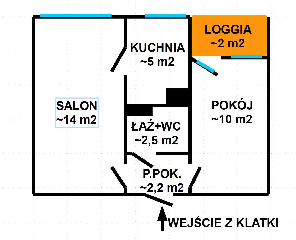 2 pokoje na 2p., 33m2, loggia, komórka, Popowice