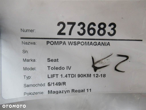 POMPA WSPOMAGANIA SEAT TOLEDO IV (KG3) 2012 - 2019 1.4 TDI 66 kW [90 KM] olej napędowy 2015 - 2019 - 11