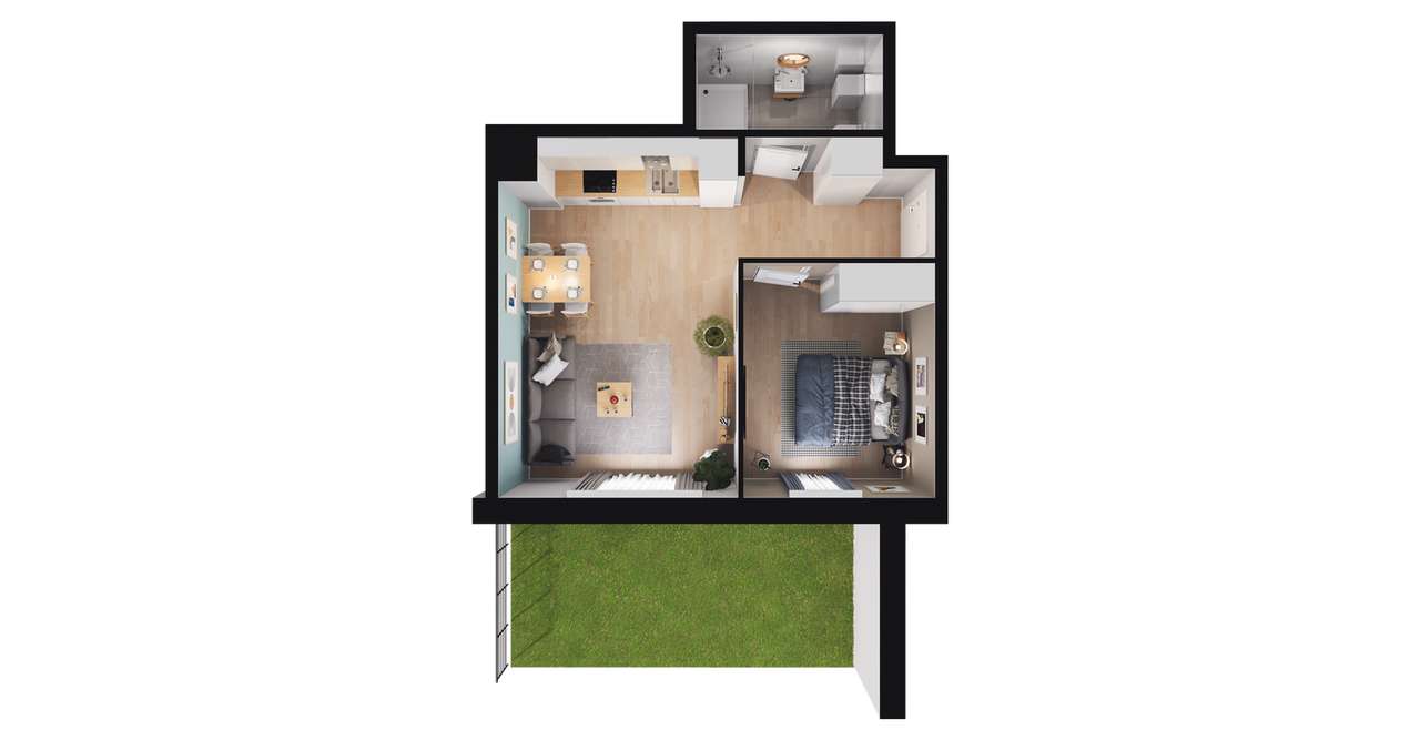 2-pokojowe mieszkanie 39m2 + ogródek - Pełny obrazek: 2/8