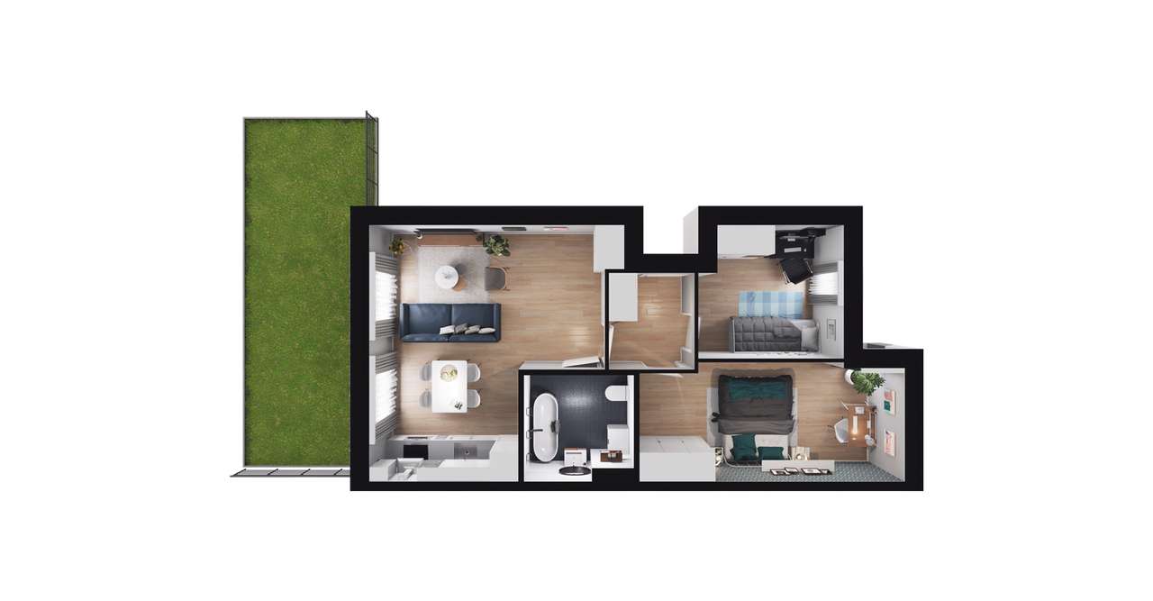 3-pokojowe mieszkanie 55m2 + ogródek - Pełny obrazek: 2/8