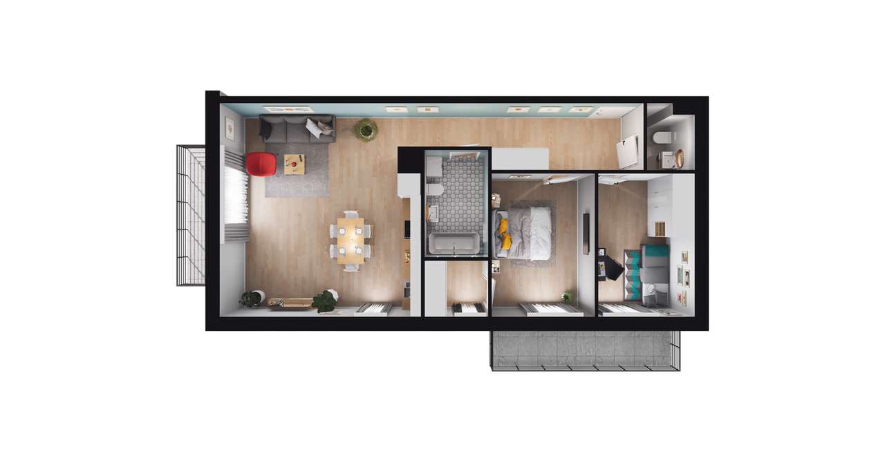 3-pokojowe mieszkanie 73m2 + 2 balkony - Pełny obrazek: 3/9