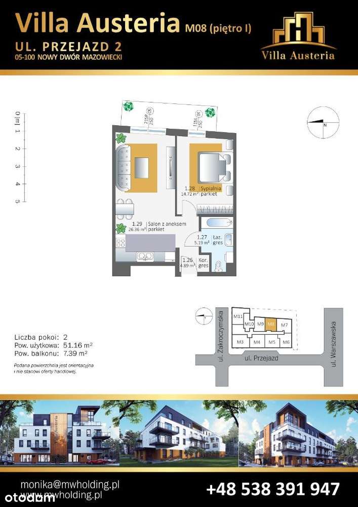 MIESZKANIE 51,16m2(M08), 2 pokoje, piętro 1 - Pełny obrazek: 2/8