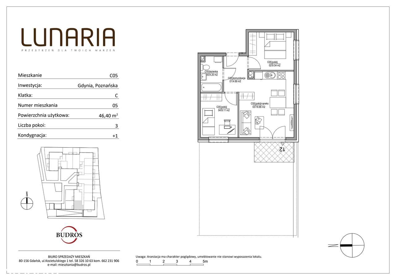 3-pokojowe mieszkanie 46m2 + ogródek - Pełny obrazek: 2/9