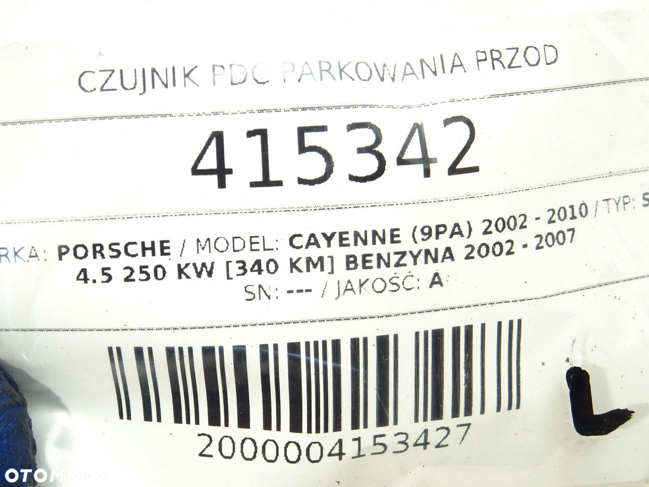 CZUJNIK PDC PARKOWANIA PRZÓD PORSCHE CAYENNE (9PA) 2002 - 2010 S 4.5 250 kW [340 KM] benzyna 2002 - - 4