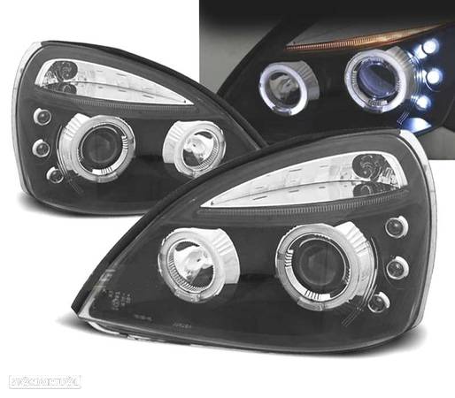 FARÓIS ANGEL EYES LED PARA RENAULT CLIO B 01-05 FUNDO PRETO - 1