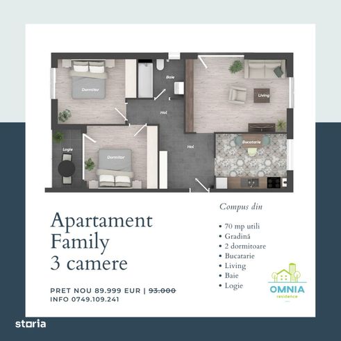 Apartament 3 camere ( finisat ) in Apahida