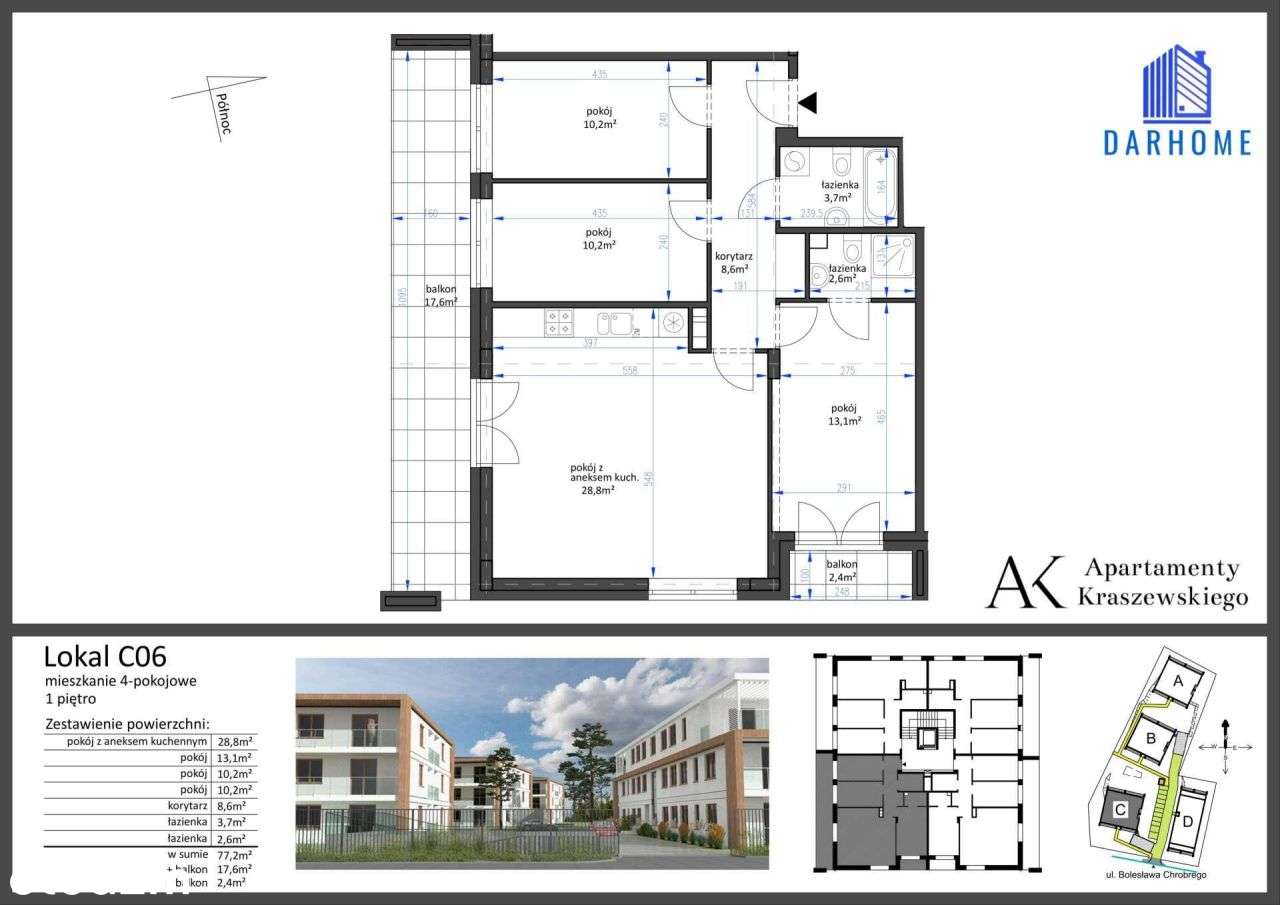 4-pokojowe mieszkanie 77m2 + 2 balkony - Pełny obrazek: 2/9