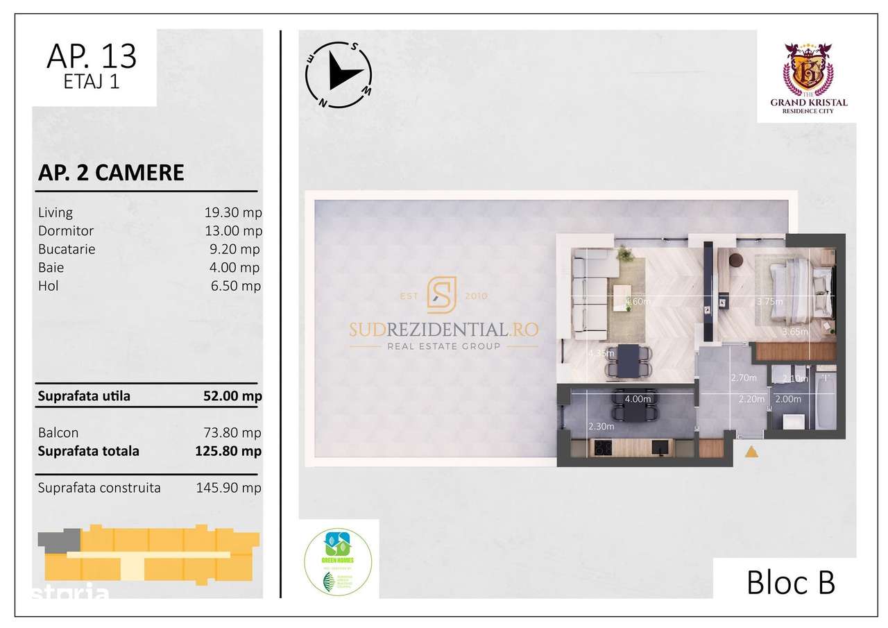 Apartament in bloc nou -2 camere, terasa 74mp, zona Rond Metro Berceni - Imagine principală: 5/20