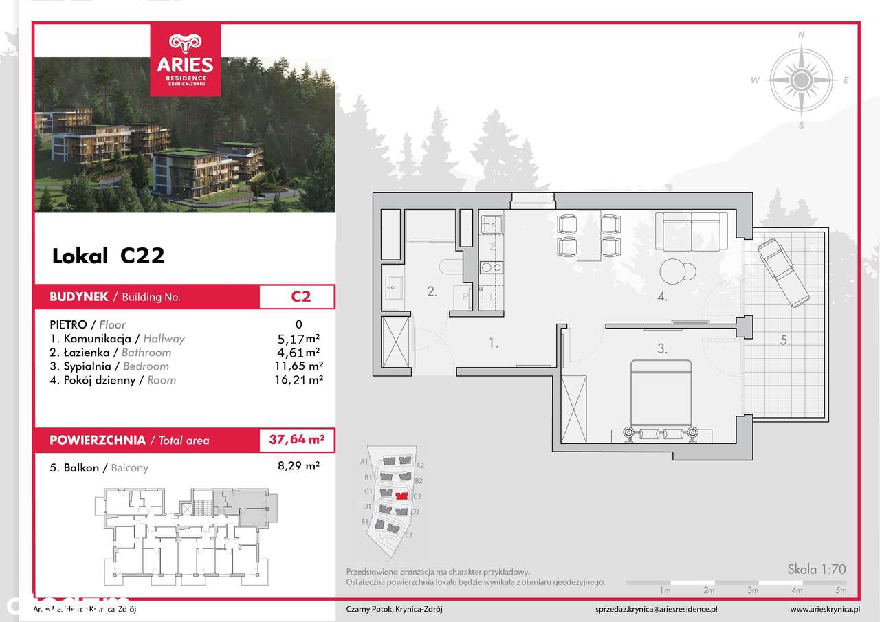 Apartament 37 m obok Jaworzyny Krynickiej (lokal C22)