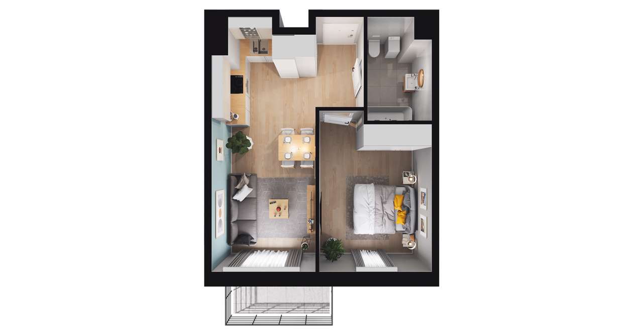 2-pokojowe mieszkanie 37m2 + balkon Bezpośrednio - Pełny obrazek: 2/8