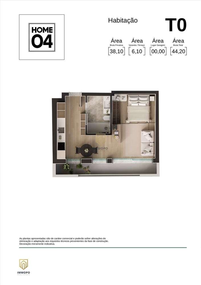 Apartamento T0+1 em Matosinhos com varanda - Grande imagem: 3/3