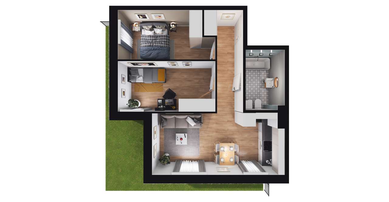 3-pokojowe mieszkanie 48m2 + ogródek - Pełny obrazek: 2/6