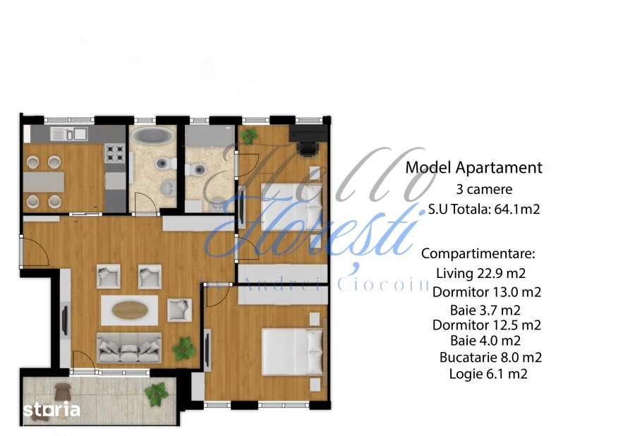 Apartament 3 camere, 64 mp, decomandat, Zona Eroilor - Imagine principală: 2/3