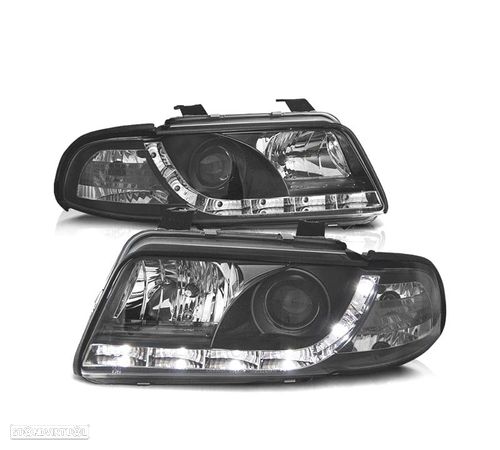 FARÓIS FRONTAIS LED LUZ DIURNA PARA AUDI A4 B5 94 -99 FUNDO PRETO - 1