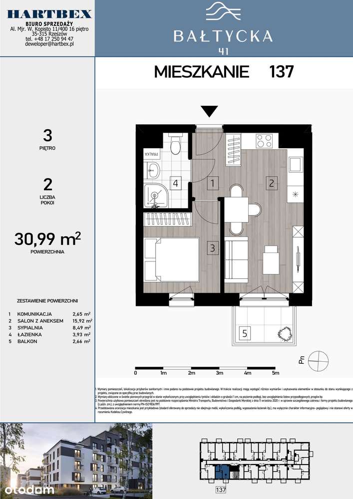 2-pokojowe mieszkanie 30m2 + balkon Bez Prowizji - Pełny obrazek: 2/7