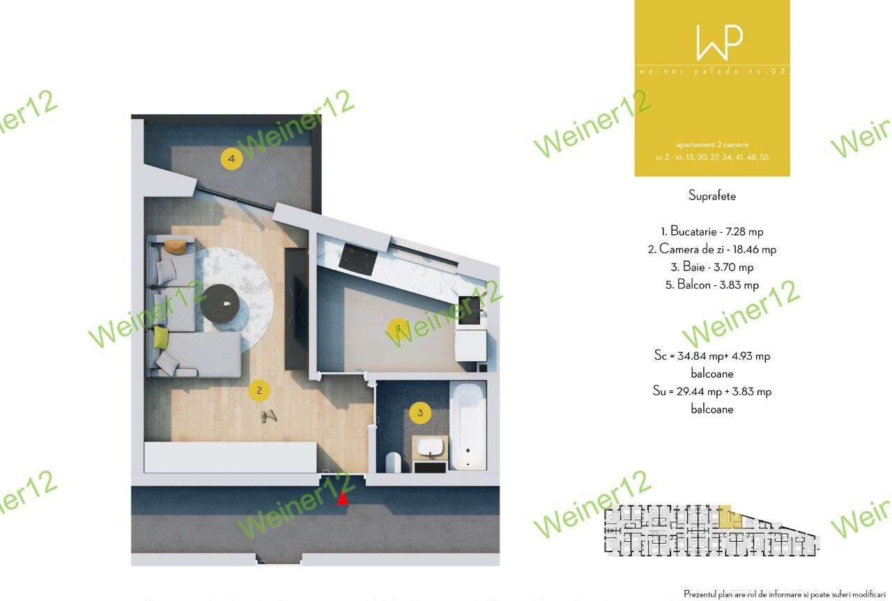 Garsoniera Decomandata Etaj 2 Militari Stradal Complex Weiner2 - Imagine principală: 2/7