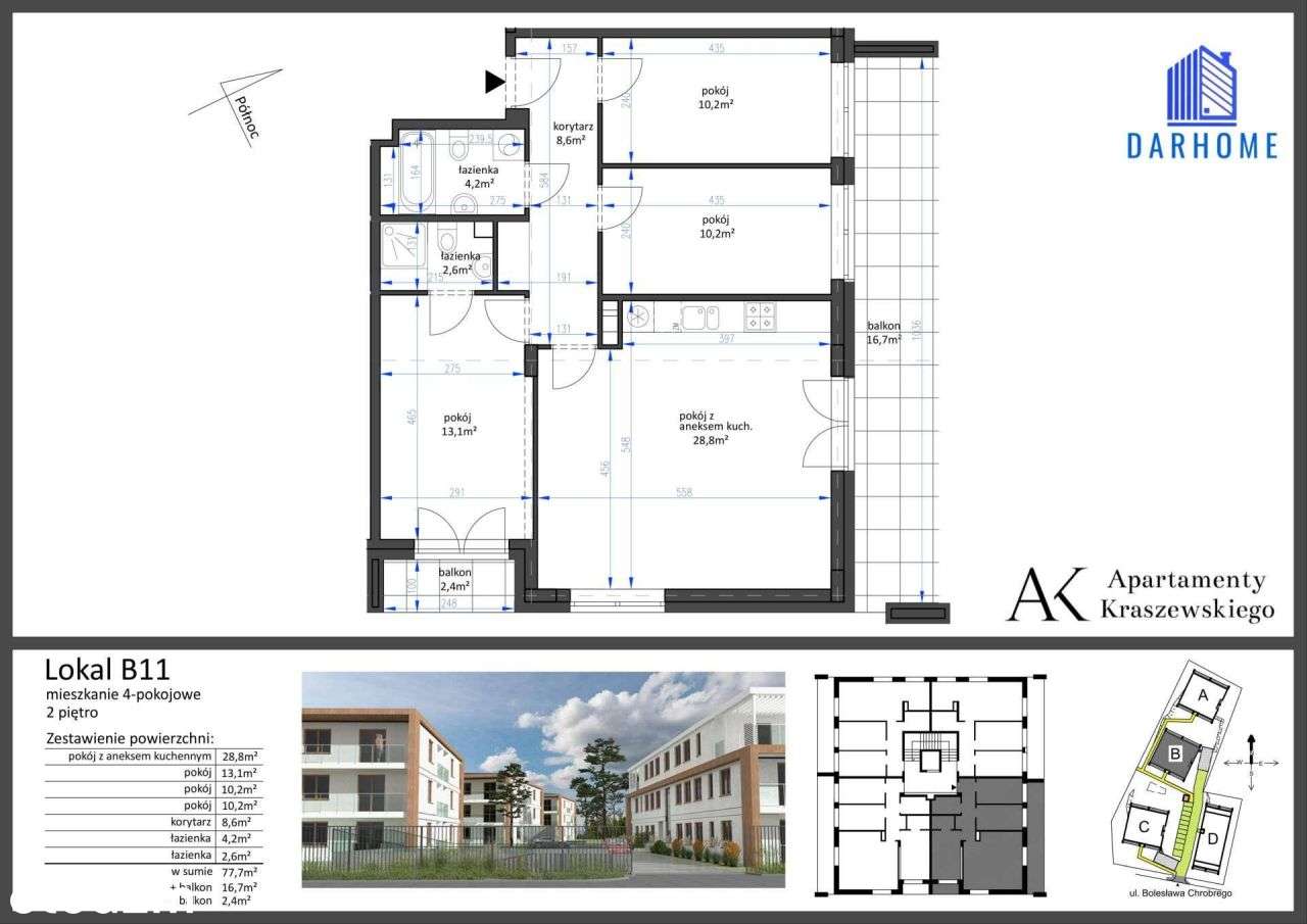 4-pokojowe mieszkanie 77m2 + 2 balkony - Pełny obrazek: 2/9