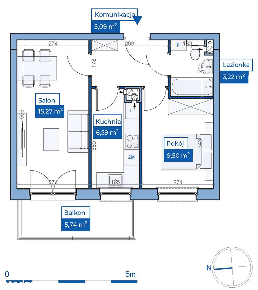 Nowe wykończone 2-pokojowe mieszkanie na os. Sterowców 41/S17 - Pełny obrazek: 2/14