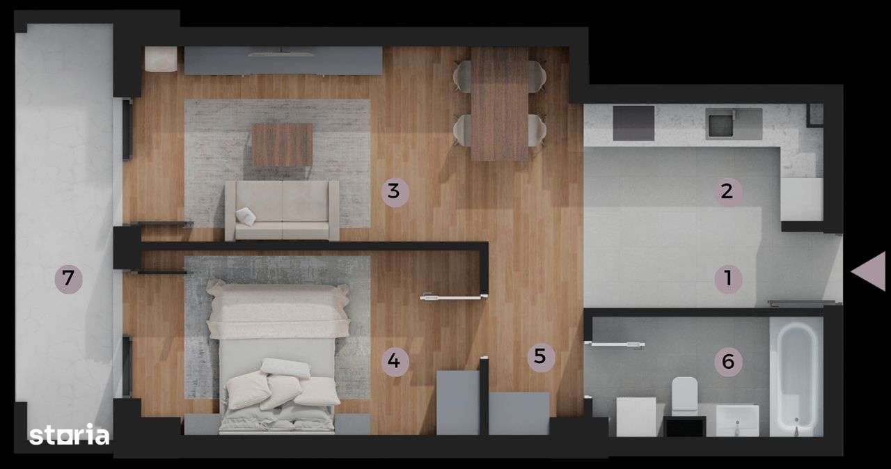 Apartament 2 Camere TIP A02, suprafață 57,45 m2, Zona Tatarasi-Venetia - Imagine principală: 2/9