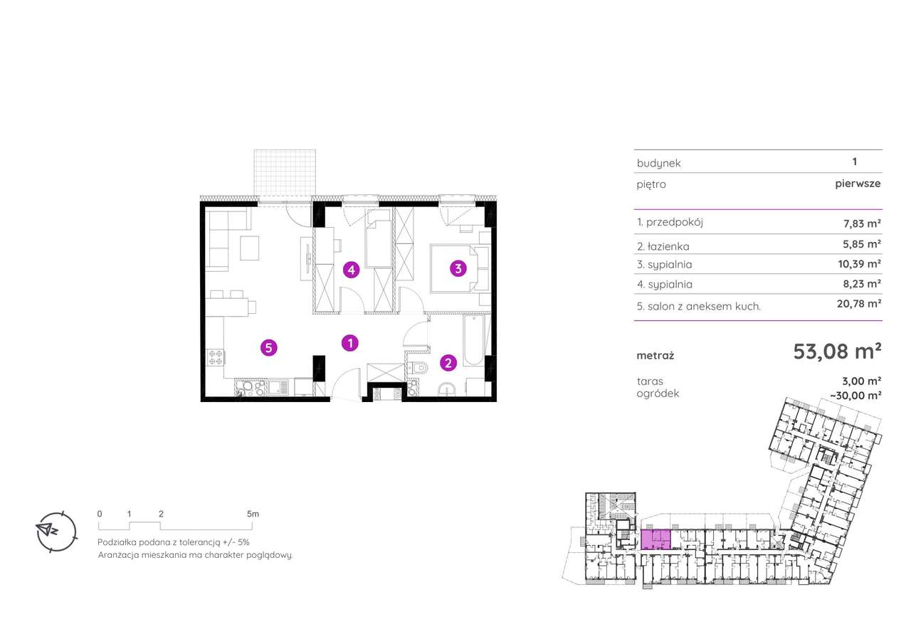 53 m2 Gdańsk Siedlce: 3 pokoje, 4 min do tramwaju, e. połud. wschodnia-5