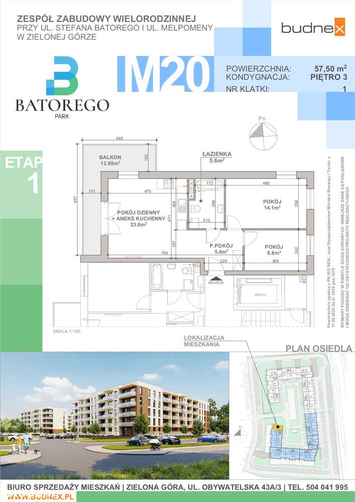 Mieszkanie na sprzedaż, Zielona Góra, Batorego Park, 3 pokoje, bez PCC-2