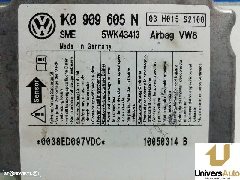 CENTRALINA AIRBAG VOLKSWAGEN GOLF V 2005 -1K0909605N - 1